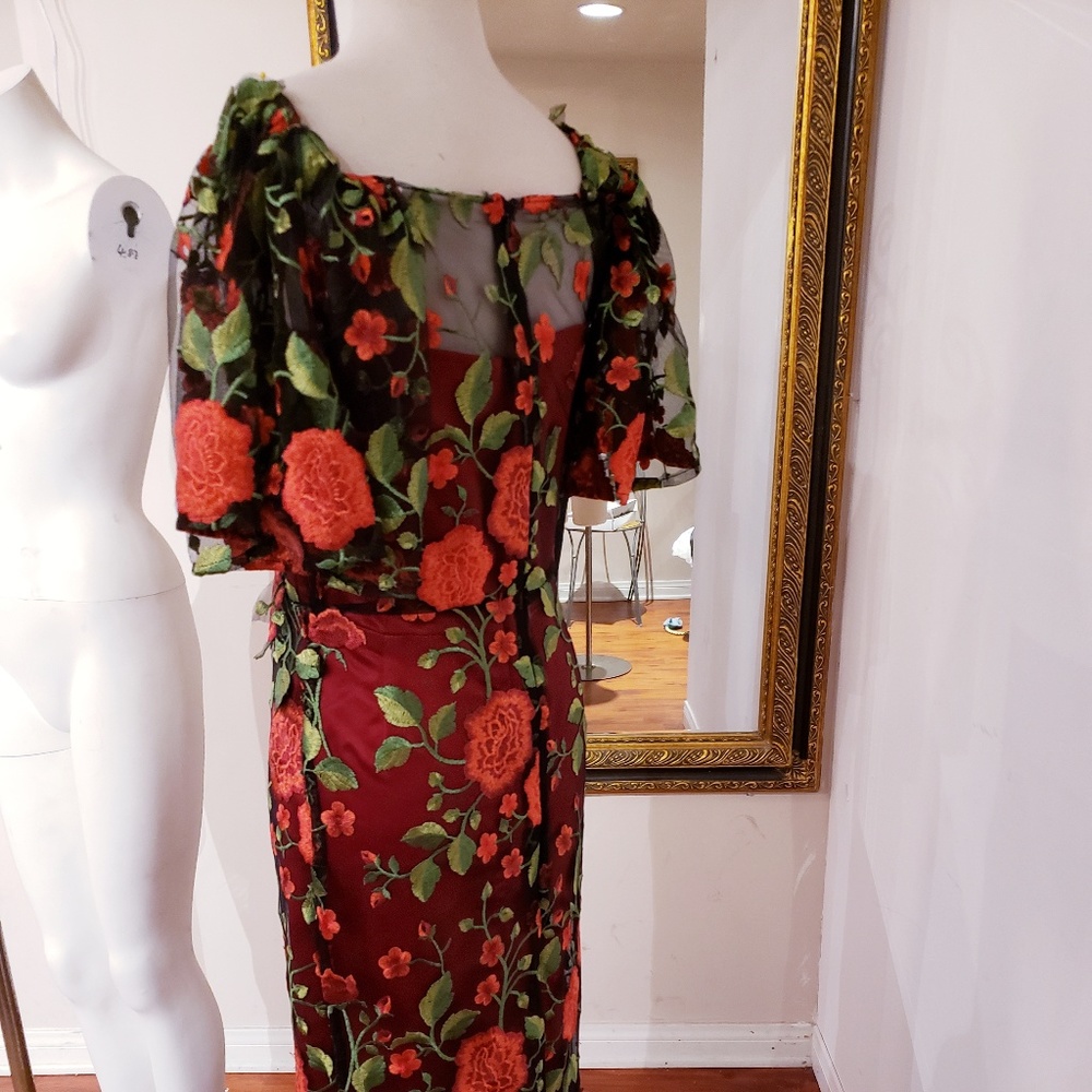 Embroidered Lace Off-The-Shoulder Long Dress - Picture 2 of 3